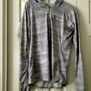 Gray and white hooded rashguard from Bakers Bay